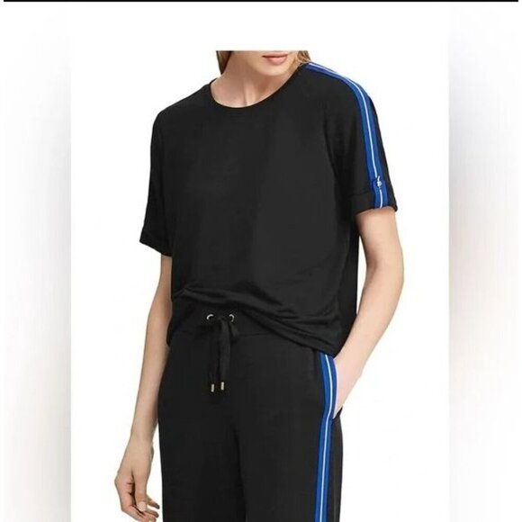 Lauren Ralph Lauren Womens Black Track-Stripe T-Shirt Size L - Picture 2 of 10